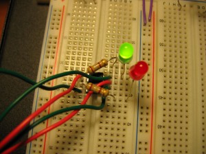 Testing the PWM software on the PIC12F675 before gluing it to the circuit.