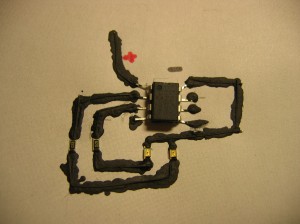 The finished circuit after wires had been added to improve the trace quality.